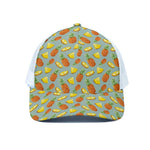 Watercolor Pineapple Pattern Print White Mesh Trucker Cap