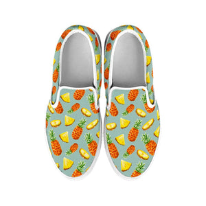 Watercolor Pineapple Pattern Print White Slip On Sneakers