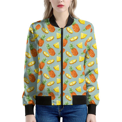 Watercolor Pineapple Pattern Print Women's Bomber Jacket
