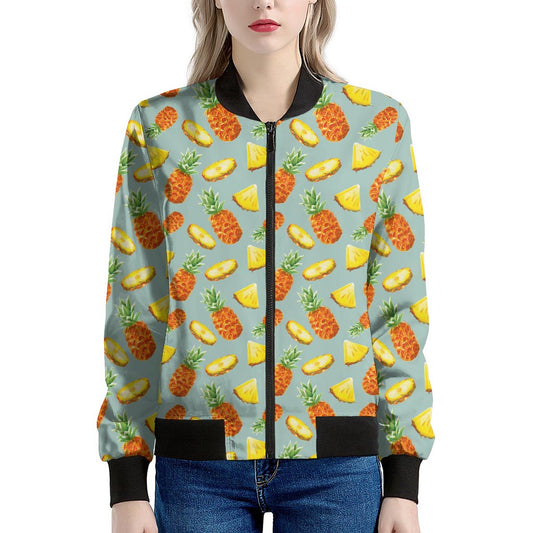 Watercolor Pineapple Pattern Print Women's Bomber Jacket