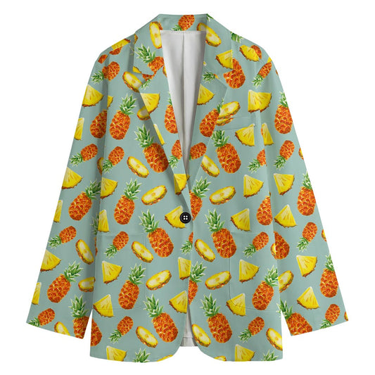 Watercolor Pineapple Pattern Print Women's Cotton Blazer