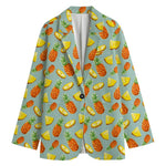 Watercolor Pineapple Pattern Print Women's Cotton Blazer