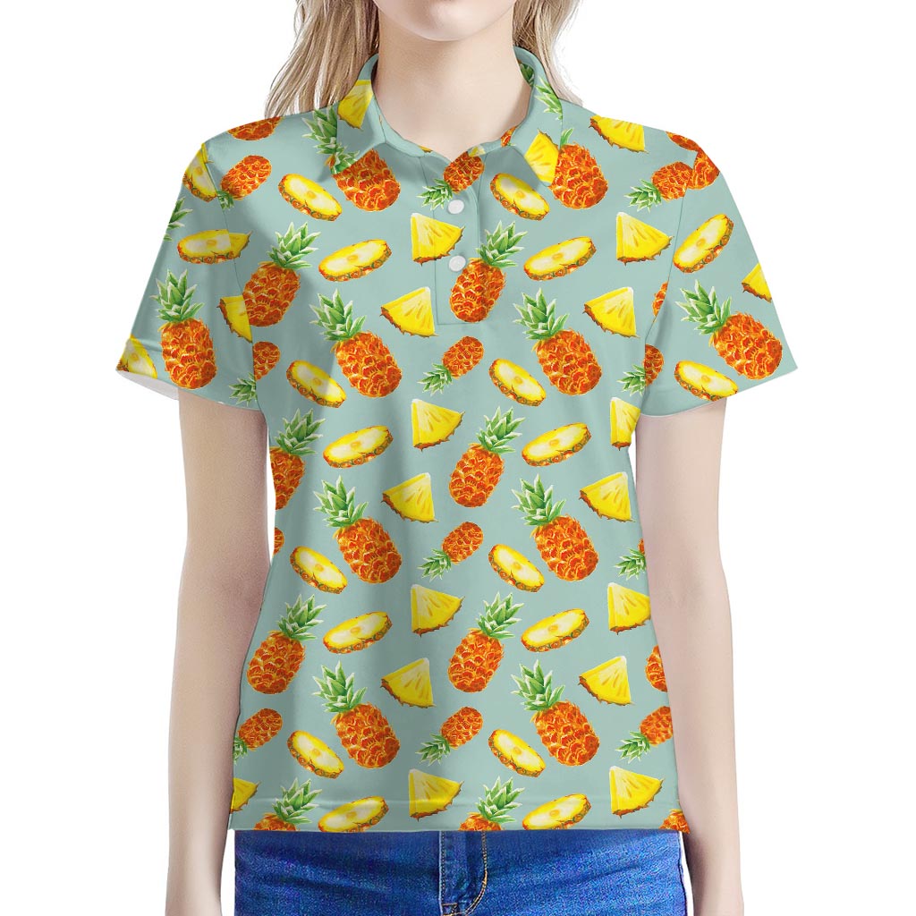 Watercolor Pineapple Pattern Print Women's Polo Shirt