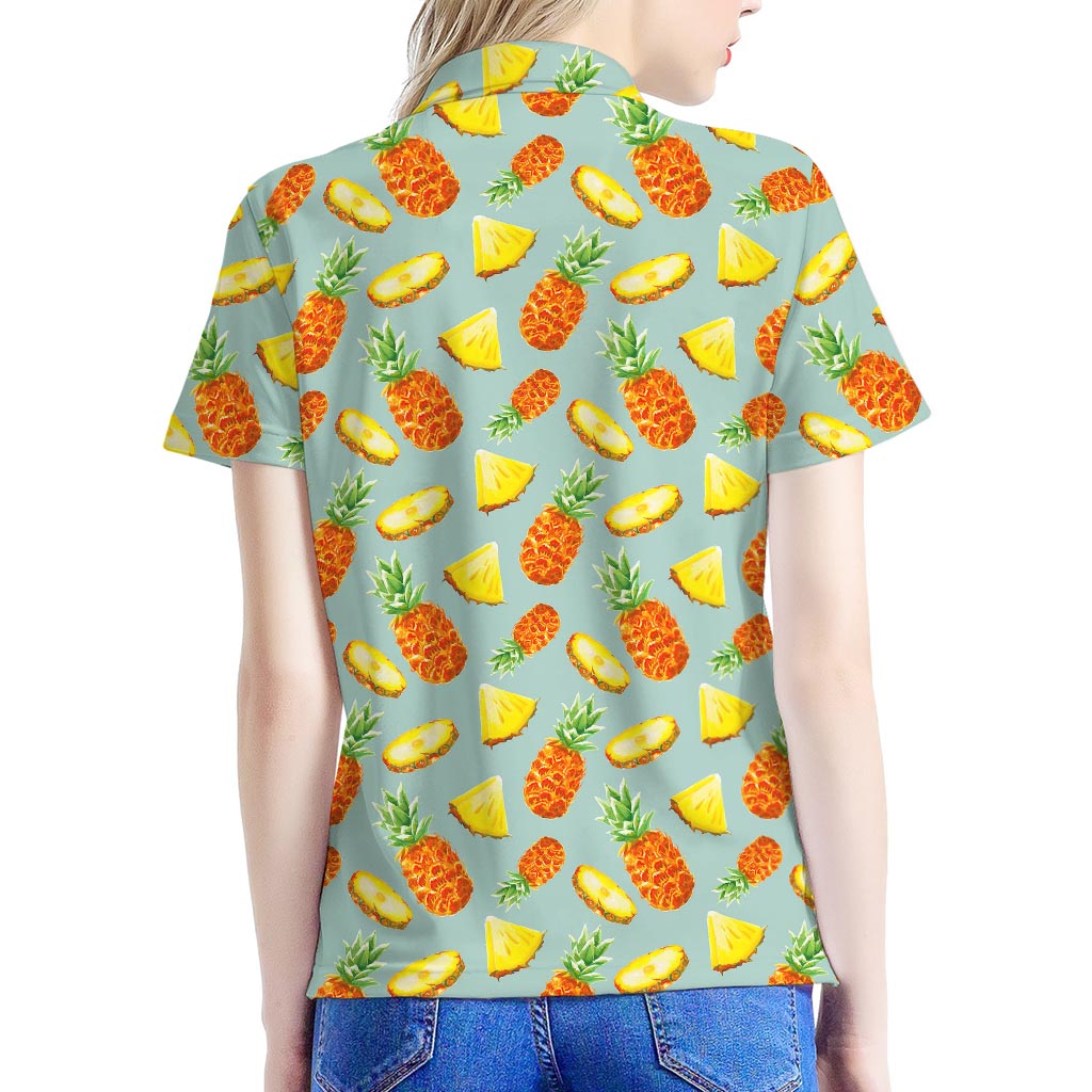 Watercolor Pineapple Pattern Print Women's Polo Shirt