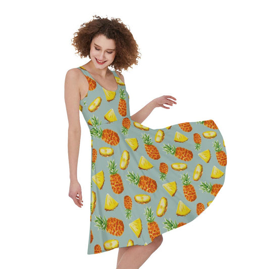 Watercolor Pineapple Pattern Print Women's Sleeveless Dress