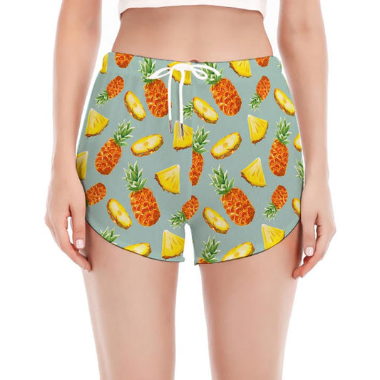 Watercolor Pineapple Pattern Print Women's Split Running Shorts