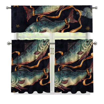 Watercolor Pisces Zodiac Sign Print 3 Piece Kitchen Curtains