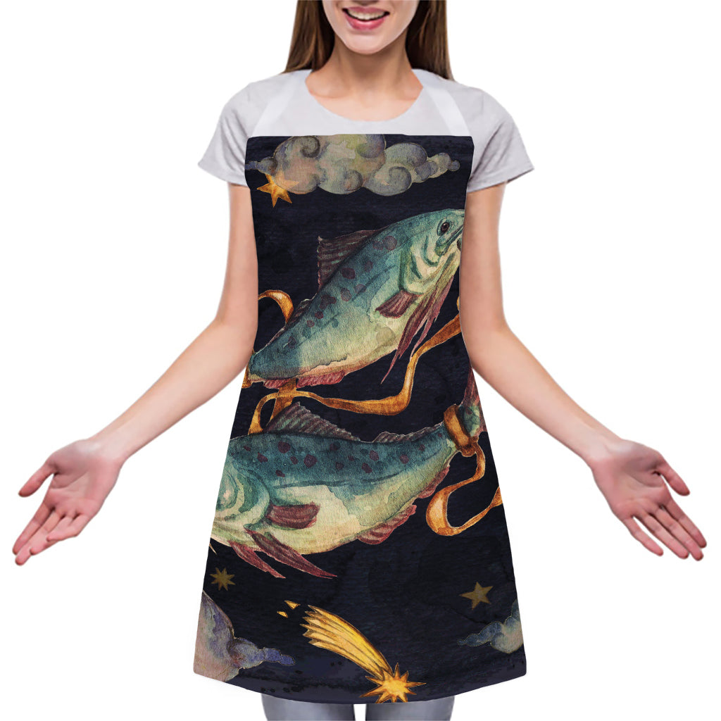 Watercolor Pisces Zodiac Sign Print Adjustable Apron