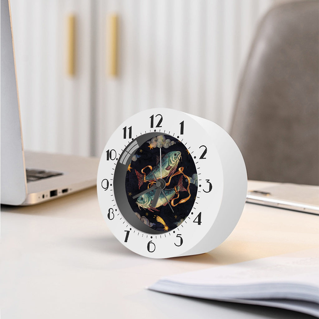 Watercolor Pisces Zodiac Sign Print Alarm Clock