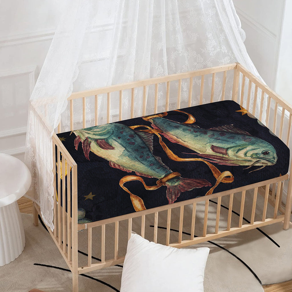 Watercolor Pisces Zodiac Sign Print Baby Crib Sheet