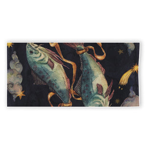 Watercolor Pisces Zodiac Sign Print Beach Towel