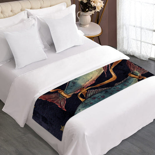 Watercolor Pisces Zodiac Sign Print Bed Runner