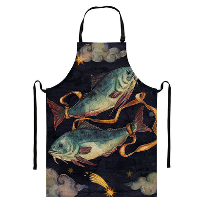 Watercolor Pisces Zodiac Sign Print Bib Apron With Pocket