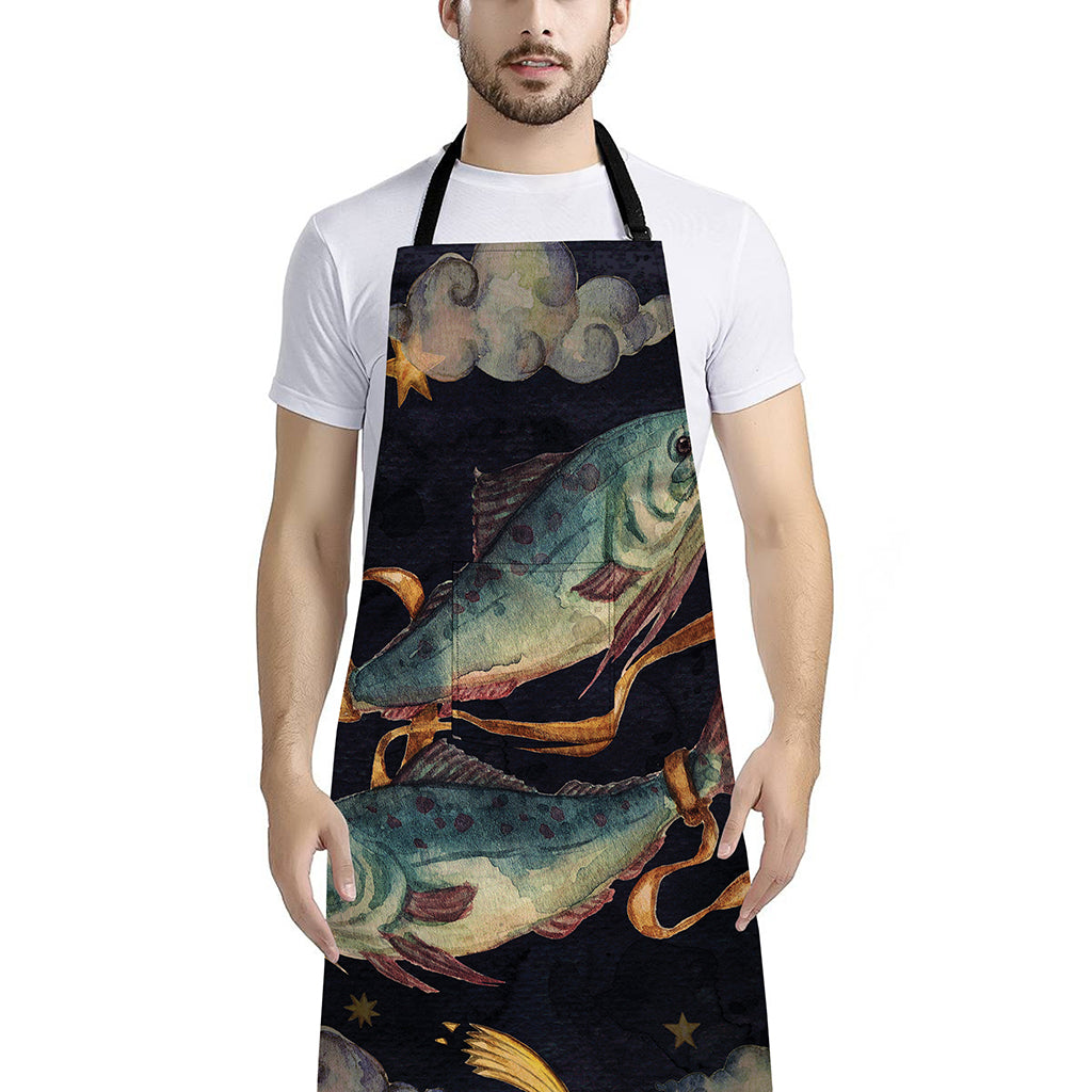 Watercolor Pisces Zodiac Sign Print Bib Apron With Pocket