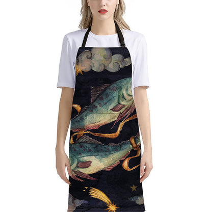 Watercolor Pisces Zodiac Sign Print Bib Apron With Pocket