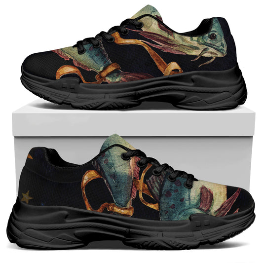 Watercolor Pisces Zodiac Sign Print Black Chunky Shoes