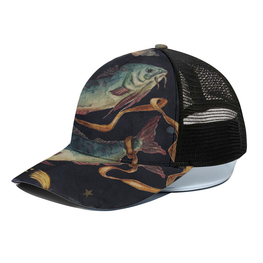 Watercolor Pisces Zodiac Sign Print Black Mesh Trucker Cap