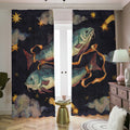 Watercolor Pisces Zodiac Sign Print Dimout Pencil Pleat Curtains