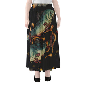 Watercolor Pisces Zodiac Sign Print Chiffon Maxi Skirt