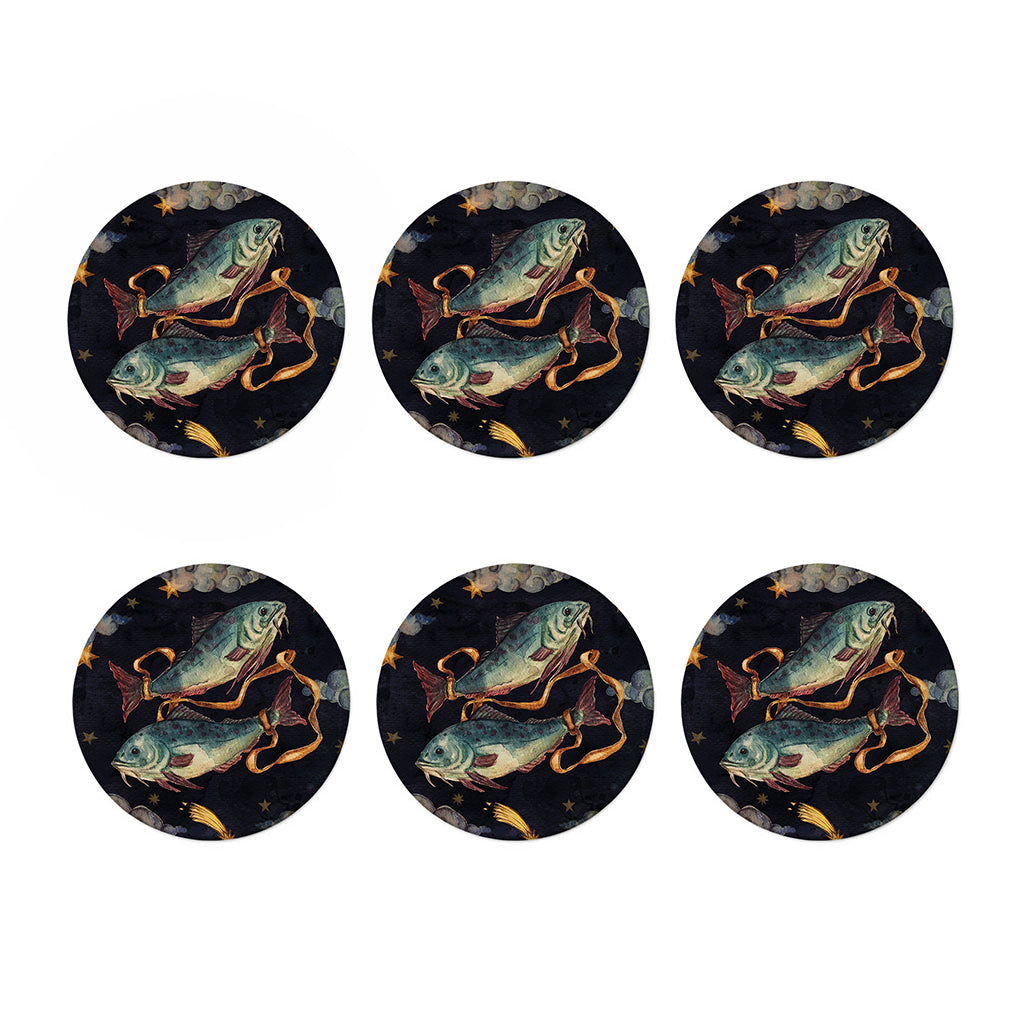 Watercolor Pisces Zodiac Sign Print Coaster Set