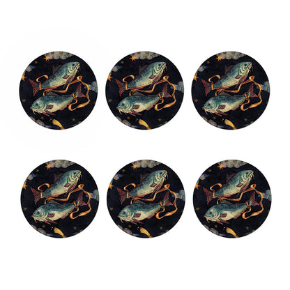 Watercolor Pisces Zodiac Sign Print Coaster Set