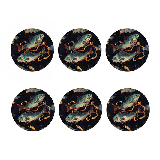 Watercolor Pisces Zodiac Sign Print Coaster Set