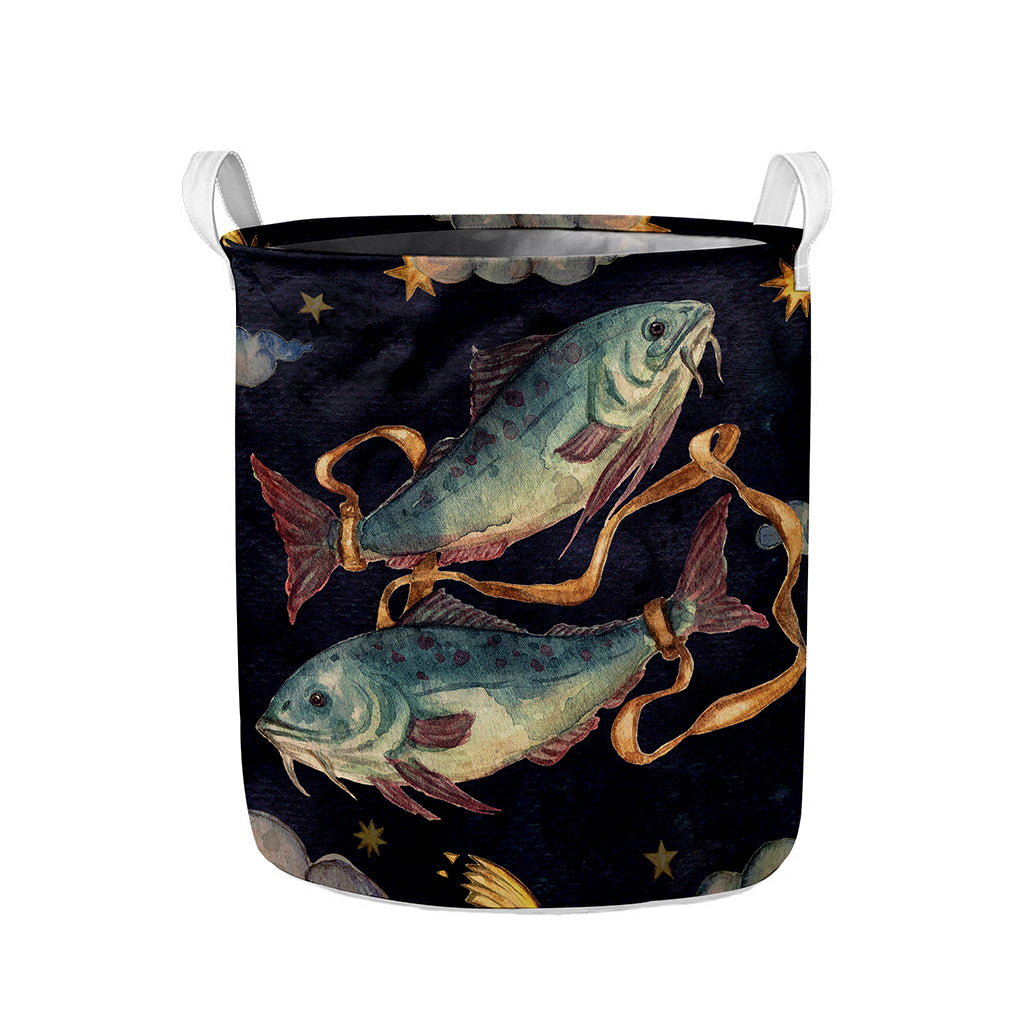 Watercolor Pisces Zodiac Sign Print Collapsible Laundry Basket