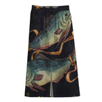 Watercolor Pisces Zodiac Sign Print Cotton Front Slit Maxi Skirt