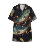 Watercolor Pisces Zodiac Sign Print Cotton Hawaiian Shirt