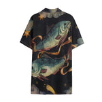 Watercolor Pisces Zodiac Sign Print Cotton Hawaiian Shirt