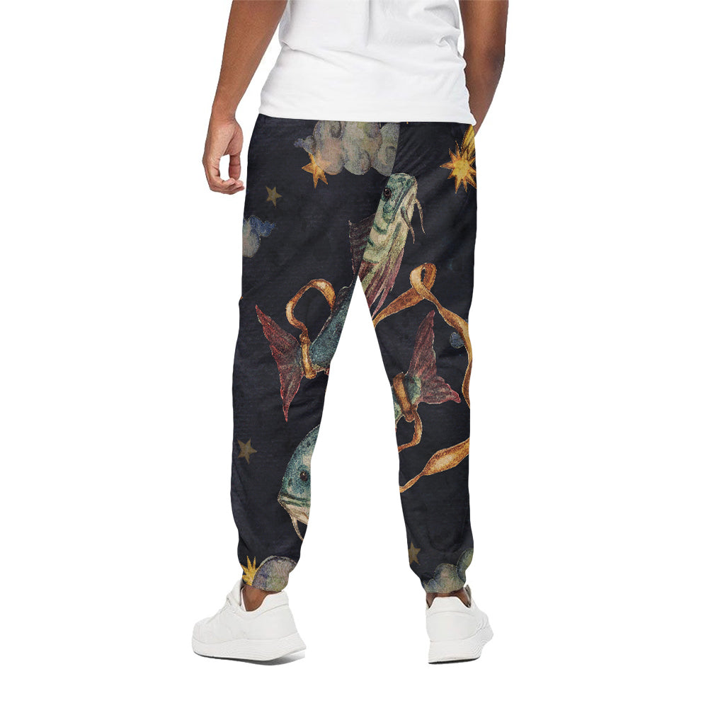 Watercolor Pisces Zodiac Sign Print Cotton Pants