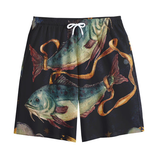 Watercolor Pisces Zodiac Sign Print Cotton Shorts
