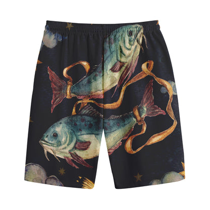 Watercolor Pisces Zodiac Sign Print Cotton Shorts