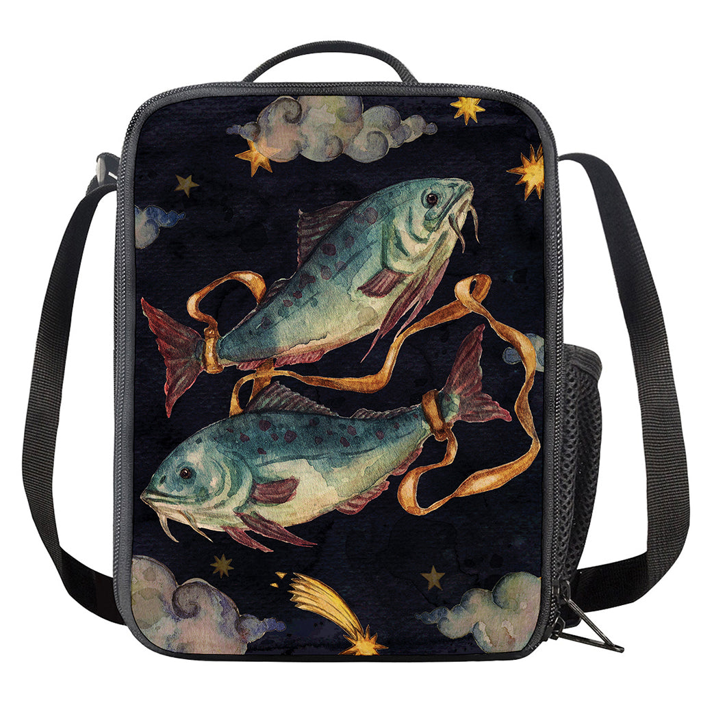 Watercolor Pisces Zodiac Sign Print Crossbody Lunch Bag