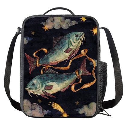 Watercolor Pisces Zodiac Sign Print Crossbody Lunch Bag