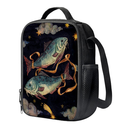Watercolor Pisces Zodiac Sign Print Crossbody Lunch Bag