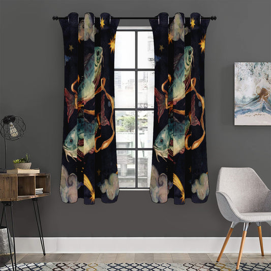 Watercolor Pisces Zodiac Sign Print Curtain
