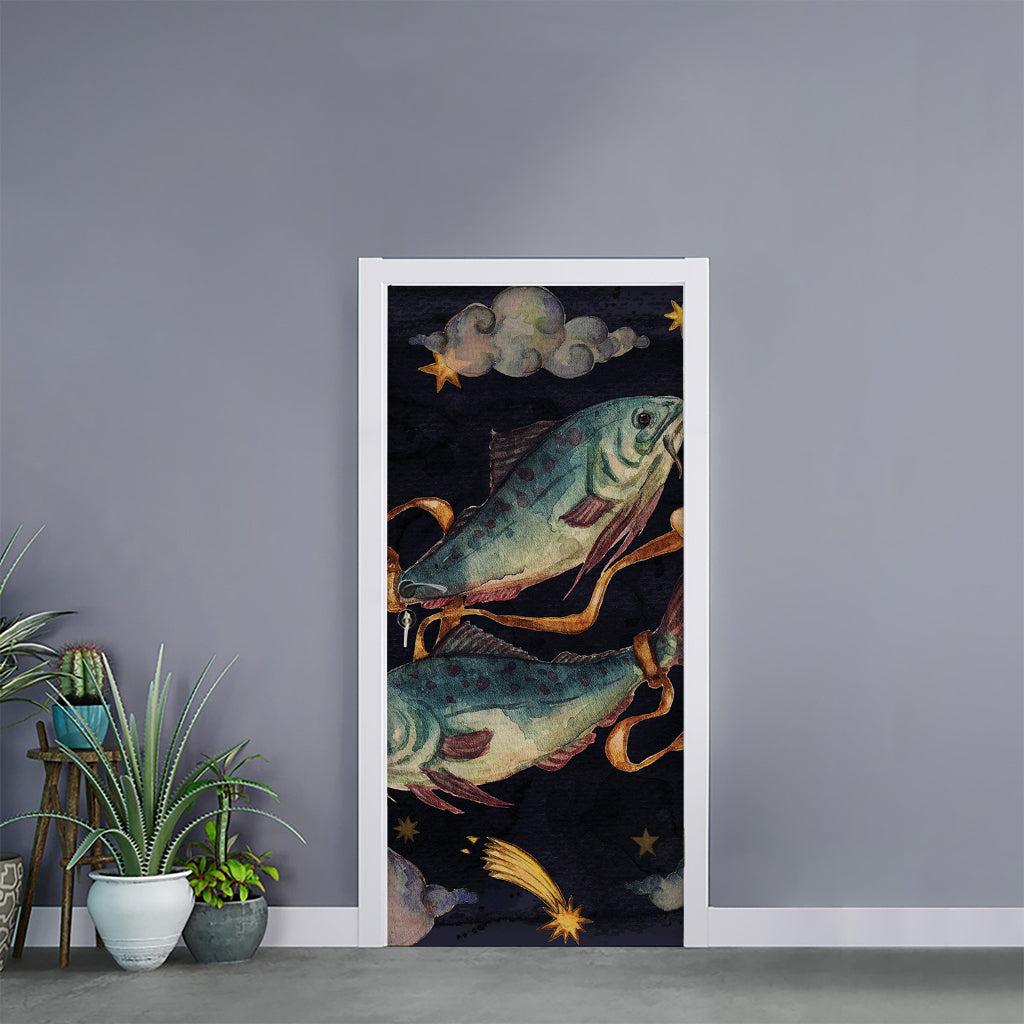 Watercolor Pisces Zodiac Sign Print Door Sticker