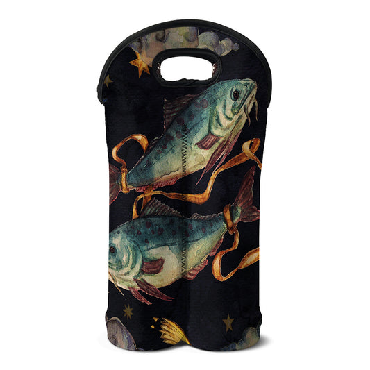 Watercolor Pisces Zodiac Sign Print Double Neoprene Wine Tote