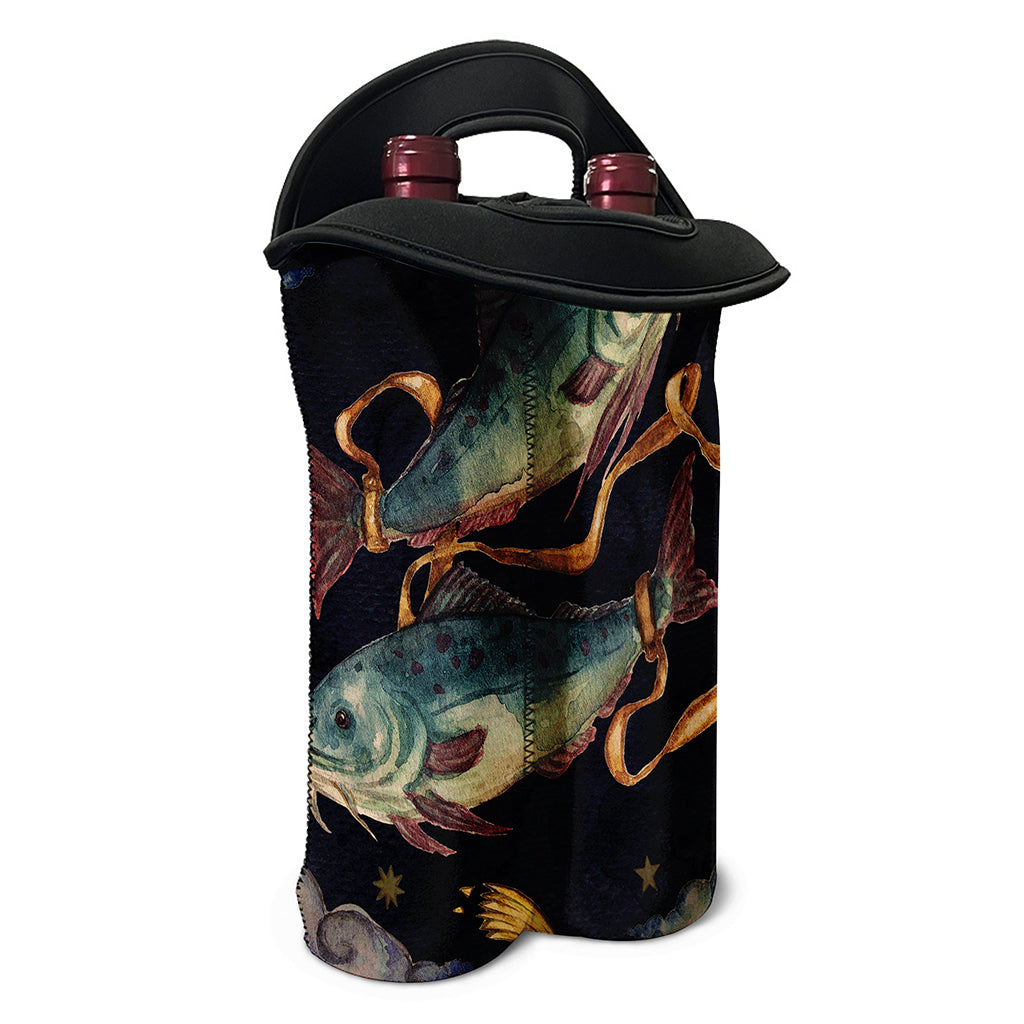 Watercolor Pisces Zodiac Sign Print Double Neoprene Wine Tote