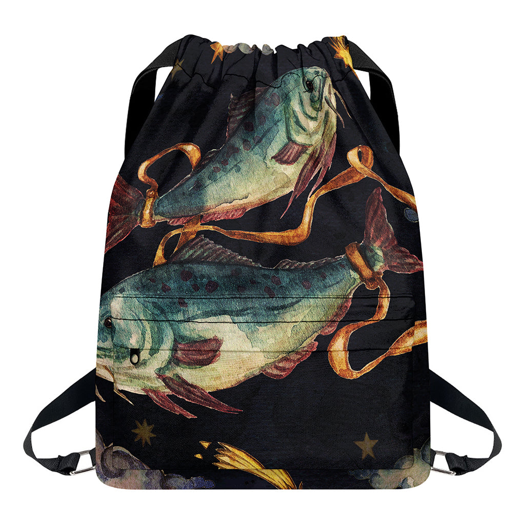 Watercolor Pisces Zodiac Sign Print Drawstring Backpack