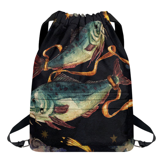 Watercolor Pisces Zodiac Sign Print Drawstring Backpack