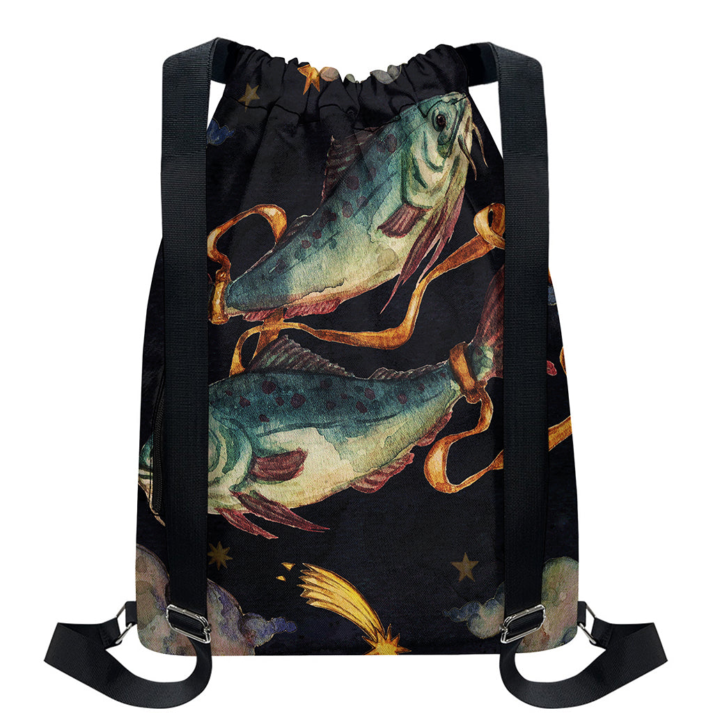 Watercolor Pisces Zodiac Sign Print Drawstring Backpack