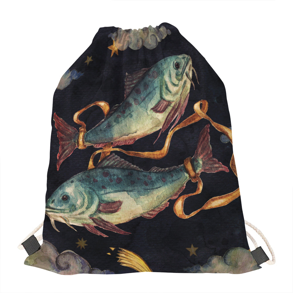 Watercolor Pisces Zodiac Sign Print Drawstring Bag