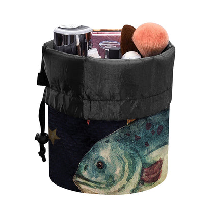Watercolor Pisces Zodiac Sign Print Drawstring Makeup Bag