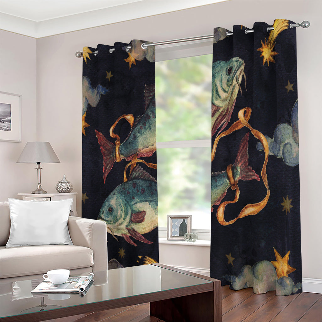 Watercolor Pisces Zodiac Sign Print Extra Wide Grommet Curtains