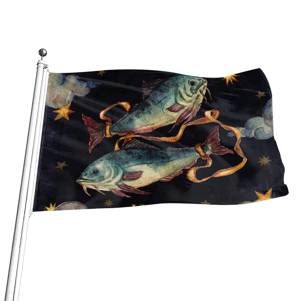Watercolor Pisces Zodiac Sign Print Flag