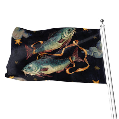 Watercolor Pisces Zodiac Sign Print Flag
