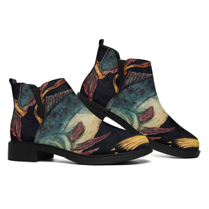 Watercolor Pisces Zodiac Sign Print Flat Ankle Boots