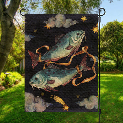 Watercolor Pisces Zodiac Sign Print Garden Flag